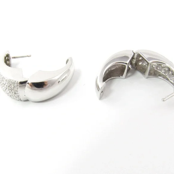 Vintage 14 Karat White Gold Diamond Hoop Earrings #4889 - Picture 6 of 9